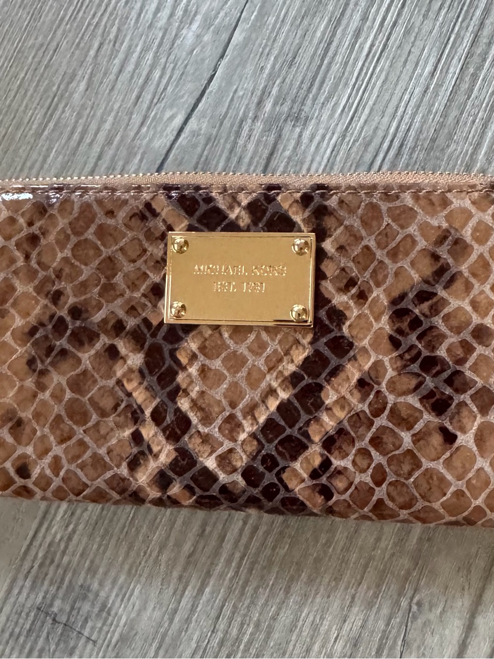 Michael Kors Faux Snakeskin Jet Set Continental Zip Around Wallet.